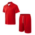 thumbnail image 5 of Men Solid 2 Piece Polo Short Set, Breathable Knit Short Sleeve Polo Shirt & Drawstring Shorts Summer Casual Outfit Red M, 5 of 6