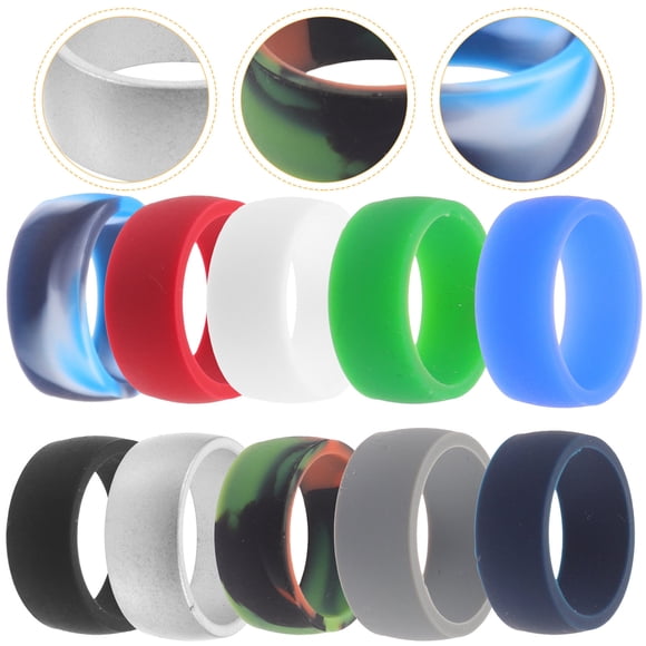 Minkissy 10Pcs Skin-Friendly Silicone Rings Assorted Color Water-Resistant Men's Wedding Bands