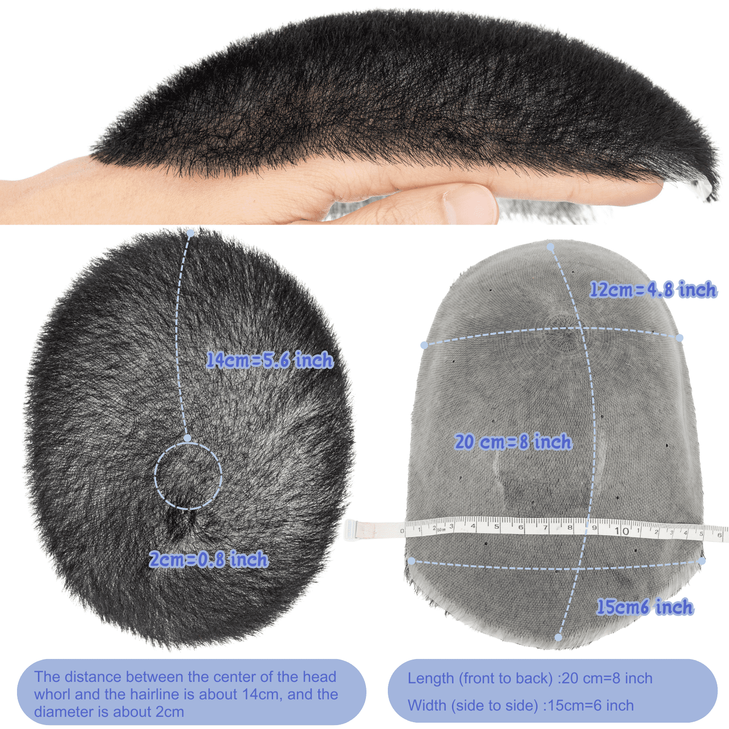 Benehair Poly Skin Thin PU Base Short Toupee Wig Buzz Cut Hairpiece Replacement Systems For Man 100% Remy Real Human Hair Topper Hair Piece 6"*8" Top Piece Natural Black 120% Density with Tape