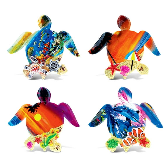 CoTa Global Sea Turtle Refrigerator Summer Magnets Set of 4 - Assorted Resin Tropical Beach Design, Fun & Cute Sea Animal Magnets For Kitchen Fridge, Locker, Home Decor & Office Decor Novelty - 4 Pack