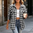 thumbnail image 3 of Edvintorg Jacket Women Plaid Lightweight Long Sleeve Button Down Casual Coat with Pocket Womens Trendy Clothes S-2XL Black, 3 of 6