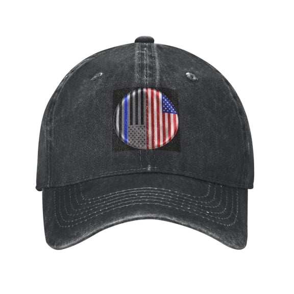 Men Women Washed Twill Baseball Cap America Blue Pattern Adjustable Dad Hat Black