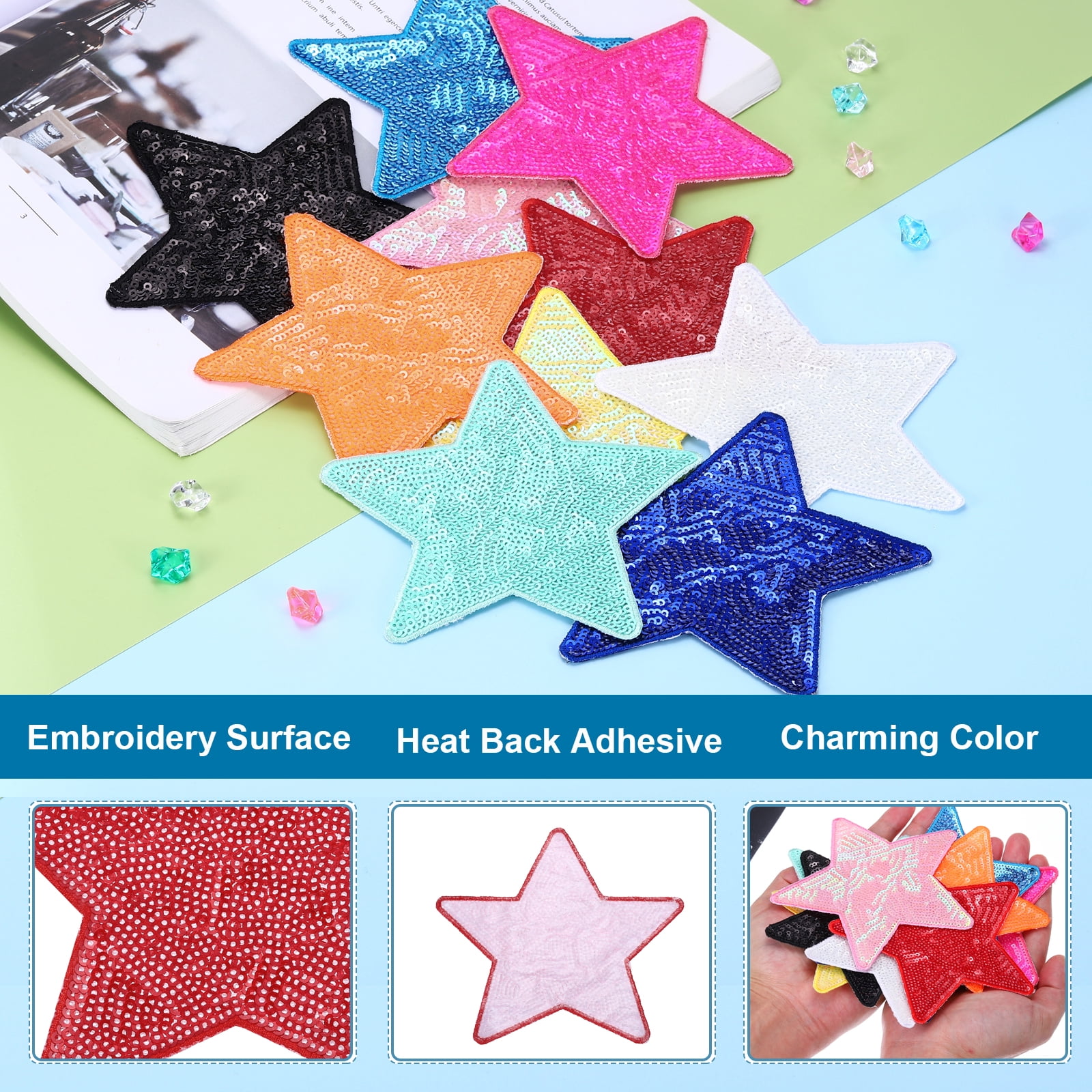Uxcell Sequin Star Iron on Patches, Embroidery Sequin Patches for Clothing Repair Backpack Shoes Decorations Red 5 in