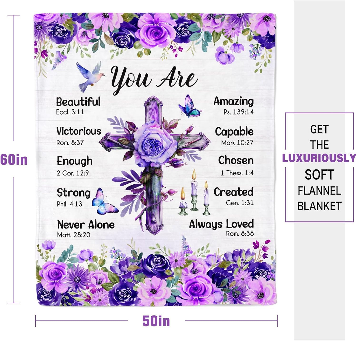 Christian Religious Inspirational Spiritual Birthday Gifts for Women Baptism Gifts for Girl Religious Gifts for Mom Sister Friend Purple Blanket Christian Throw Blanket 50" x 60"