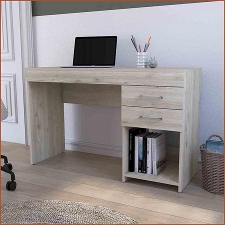 Desks Austin Modern Classic Writing Computer Desk with 2 Drawers & Open Shelf 47.2”W | Gray | Engineered Wood