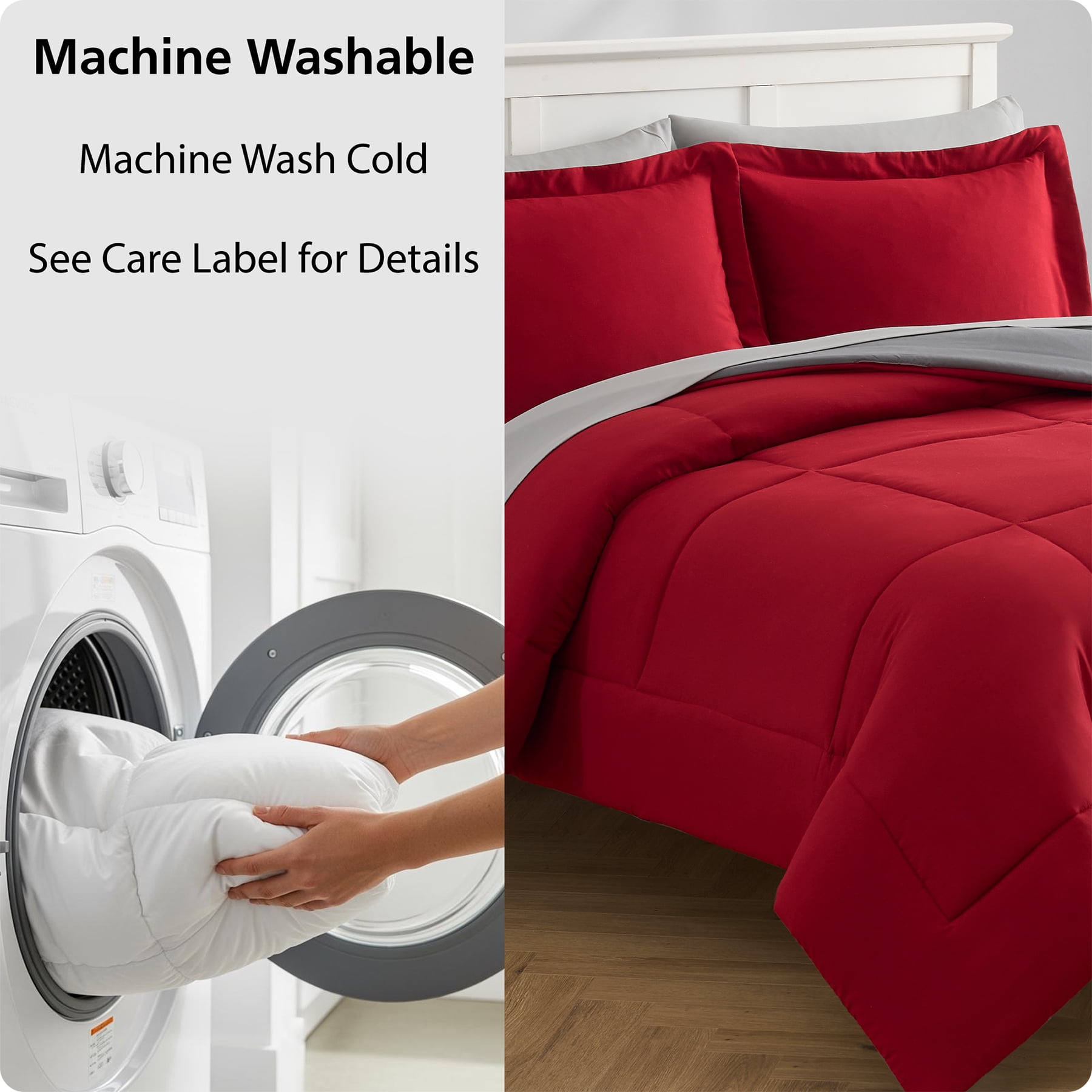 Mainstays 7-Piece Reversible Comforter and Sheet Set, Full, Red