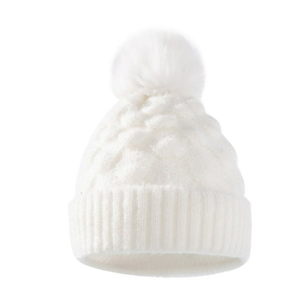 CEHVOM Winter Ladies Woolen Hat, Pure Color Hair Ball And Velvet Scales  Warm Knitted Hat 