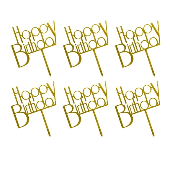 Birthday Cake Decorations with Creative Acrylic Toppers 6 Pieces Golden Props for Cake Decoration