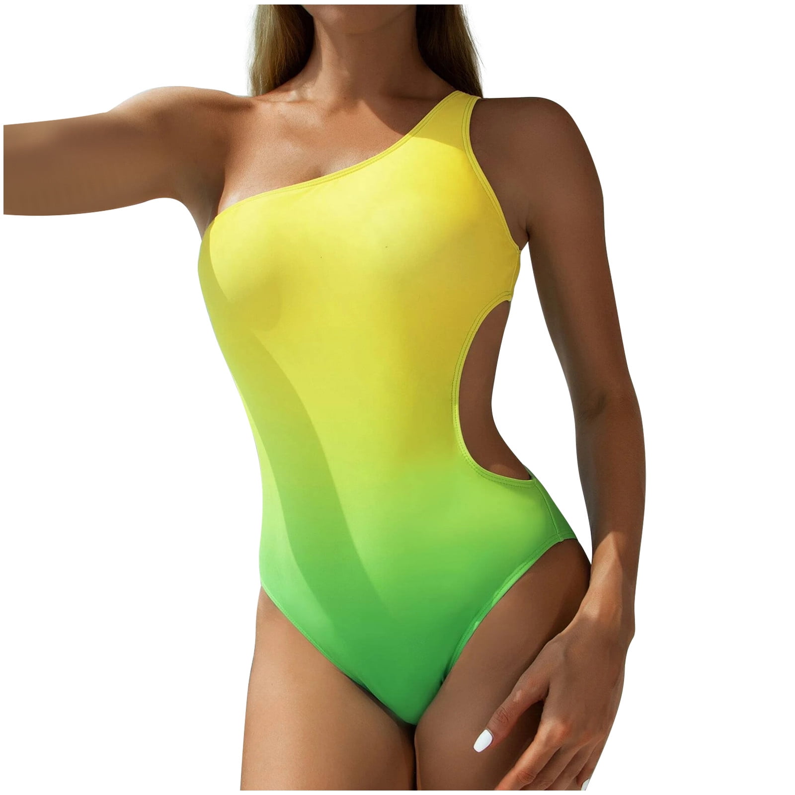 Ruziyoog Bikini Swimsuit Women OnePiece One Shoulder Fade Swimsuit