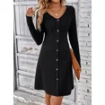 thumbnail image 2 of Minivestido de punto acanalado para mujer, traje liso de manga larga con botones, corte en A, ropa de calle para otoño, 2024, 2 of 4