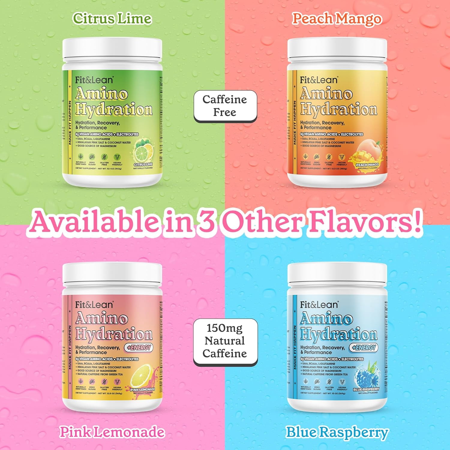 Fit&Lean Amino Hydration, Glutamine EAA BCAA Electrolytes, Citrus Lime, 30 Servings