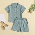 thumbnail image 2 of Toddler Baby Boys 2PCS Clothes Solid Color Cotton Linen Button Down Shirt Top And Shorts Summer Outdoor Casual Suit, 2 of 4
