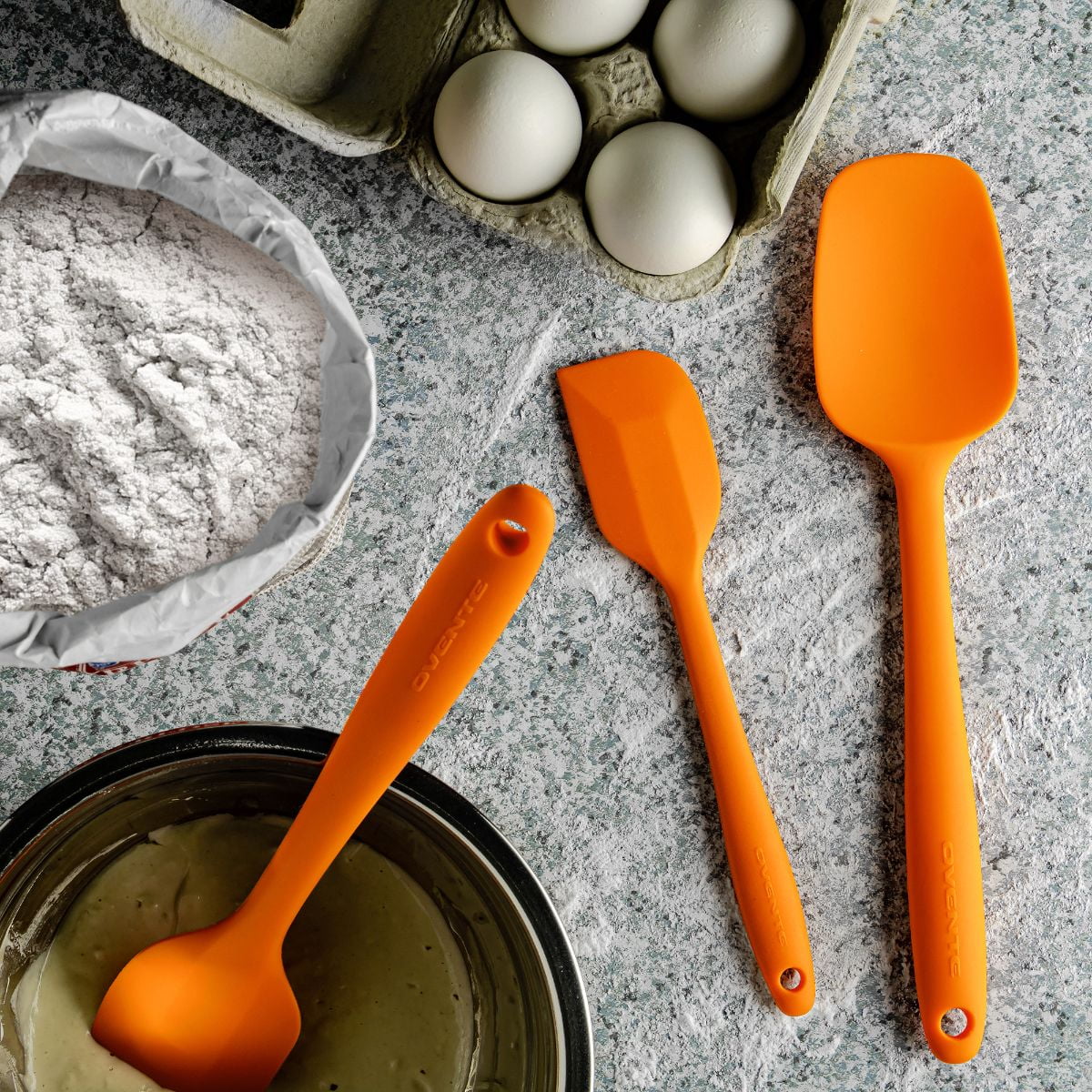 OVENTE Silicone Spatula Set of 5, Food Grade Rubber Spatula with High Heat Resistant, BPA-Free and Dishwasher Safe, Nonstick Kitchen Utensils for Baking, Cooking and Mixing, Orange SP12305O