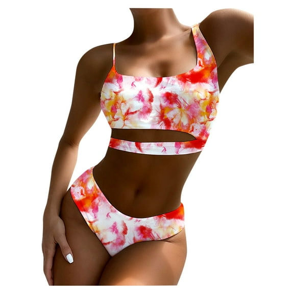 QLEICOM Womens Swimsuits Tummy Control Plus Size Swimsuit Coverup Bandeau Bandage Bikini Set Push-Up Brazilian Swimwear Beachwear Swimsuit Orange M