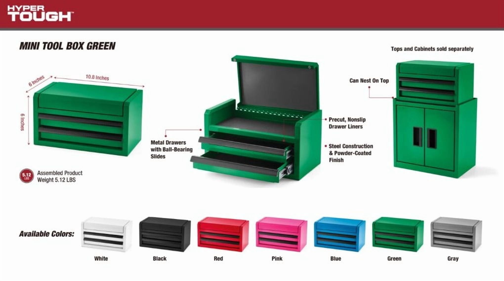 Hyper Tough Mini 10-inch 2-Drawer Steel Toolbox – Green