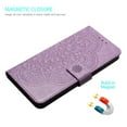 thumbnail image 4 of for iPhone 17 Floral Embossed Wallet Flip Case, with Card Slots Wrist Strap Kickstand Shockproof Full Body Protection Fashion Magnetic Closure Phone Cover for iPhone 17, Purple, 4 of 6