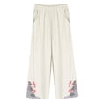 thumbnail image 4 of Delayuji Womens Cotton Linen Pant Casual Daily Embroidery Flora Printed Wide Leg Pant Retro Style Pants Plus Size M-4XL, 4 of 7
