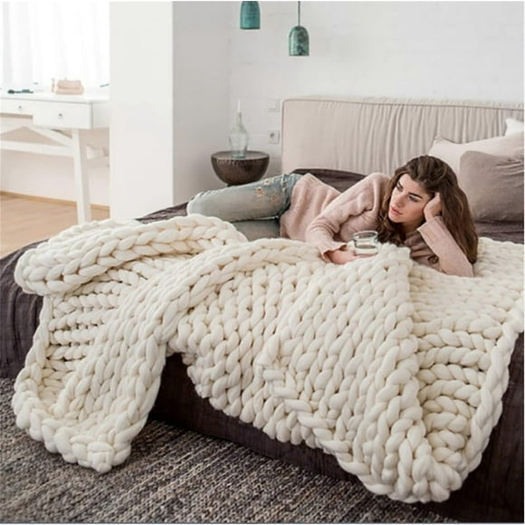 ZOYIEP Chunky Knit Blanket, Knitted Blanket, Coarse Cuddly Blanket, Handmade Chunky Knit Blanket, Sofa Blanket, Wool Cuddly Blanket, Wool Blanket, Hom