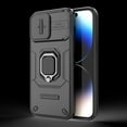 thumbnail image 3 of Compatible with iPhone 15 Pro Max Stand Case with Slide Camera Cover Military Grade Heavy Duty Rugged Full Body Shockproof Protection Built-in Ring Kickstand Hard Back Case, Black, 3 of 5