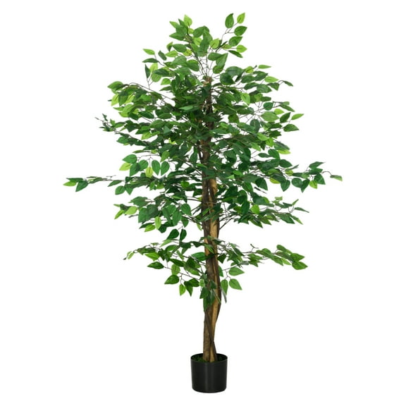 5ft Artificial Ficus Tree with Pot, Indoor Outdoor Fake Plant for Home Office