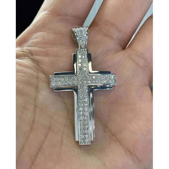 2Ct Round Cut Lab Created Diamond Men's Cross Charm Pendant 925 Sterling Silver