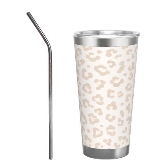 20oz Neutral Leopard Print Tumbler Insulated Car Cup Travel Coffee Cup Gift for Women with Stainless Steel Straw