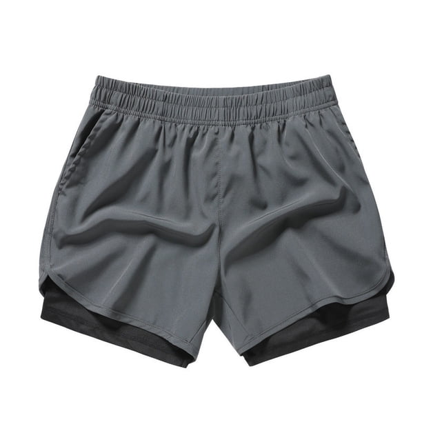 Pantalones cortos deportivos de secado rápido para hombre, pantalones de fitness falsos de dos piezas, pantalones para correr maratón, bolsillo invisible para teléfono móvil