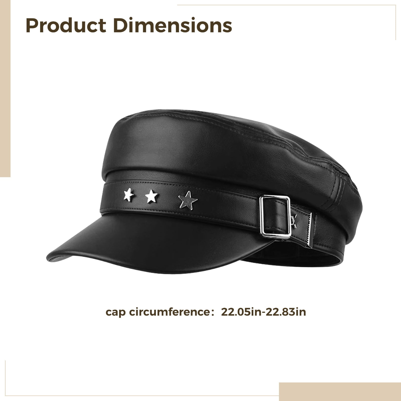 PU Leather Cap with Star Studs – Adjustable Baker Hat for 