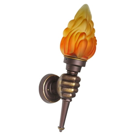 

Wall Mount Torch Lights | Uniquely Designed Rustic Industrial Wall Sconce | Lighting Fixture With Flame Glass Lamp Shade And Fist-Shaped Antique Brown Aluminum Bracket Farmhouse