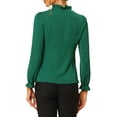 thumbnail image 3 of INSPIRE CHIC Women's Elegant Long Sleeve Blouse Ruffle Tie Neck Business Work Top L Dark Green, 3 of 7