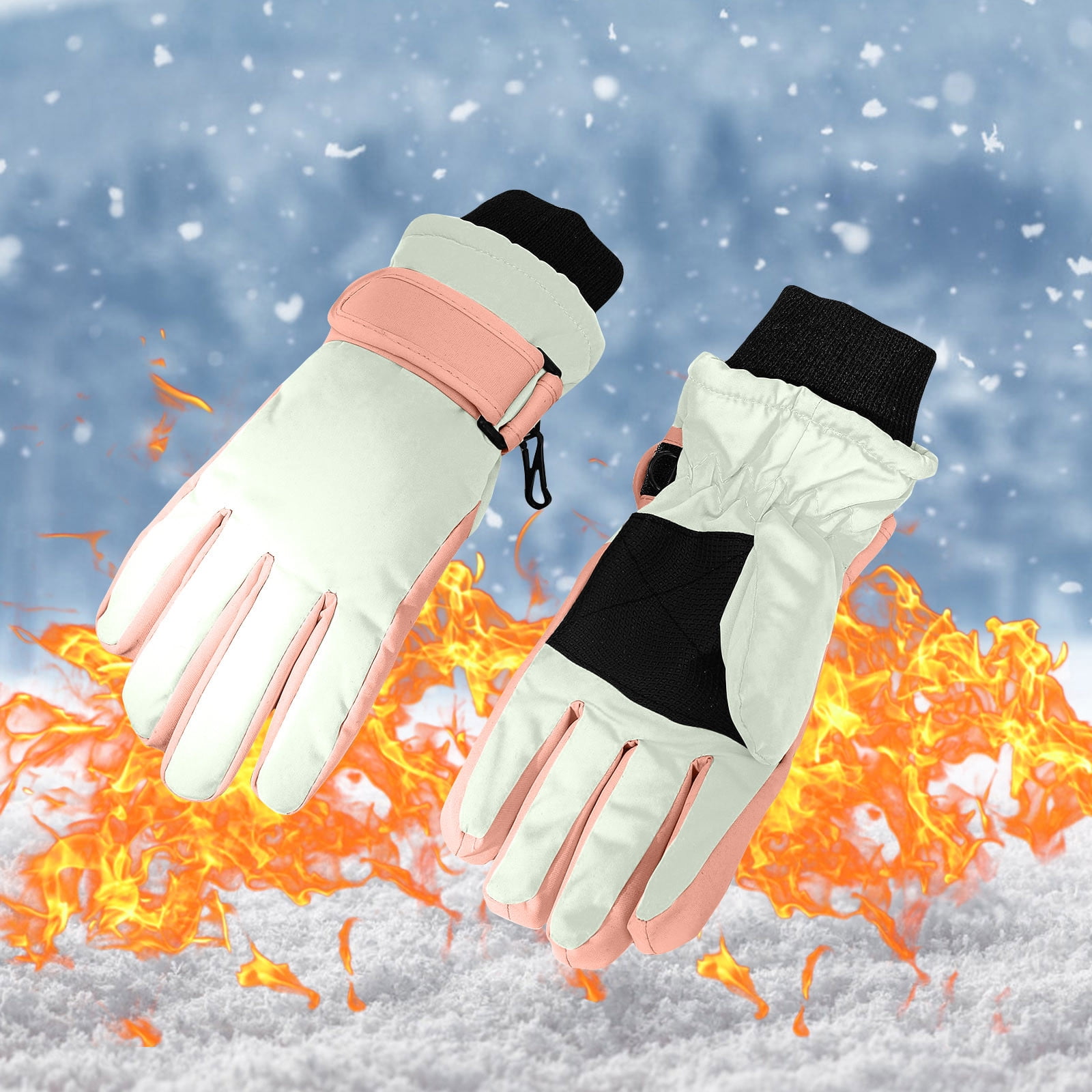 Kaemgyyd Children Toddler Waterproof Gloves Fashion Adjustable Snow Ski Gloves Fleece Lined Windproof Cold Weather Gloves 3-15 T