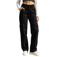 thumbnail image 2 of Sunnin Women Solid Color Button Elastic Waist Cargo Pants Casual Loose Hiking Lounge Pants with Pockets, 2 of 8