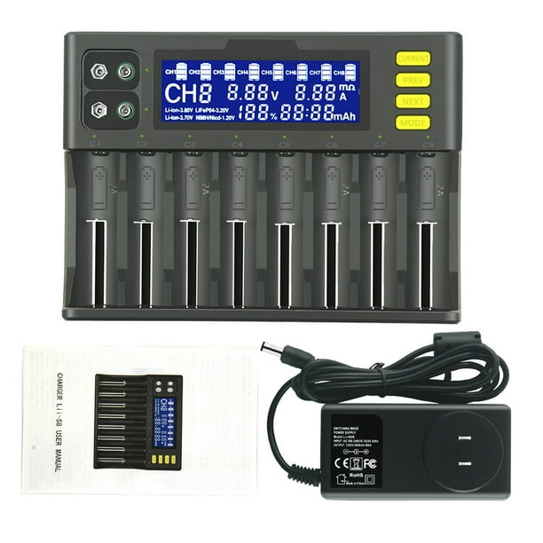 Cargador de batería 9V Pantalla digital Li-Ion AA / AAA Baterías recargables Adaptador de carga que lleva el cargo de viaje para el hogar de los EE. UU. Inevent EL022400-01B
