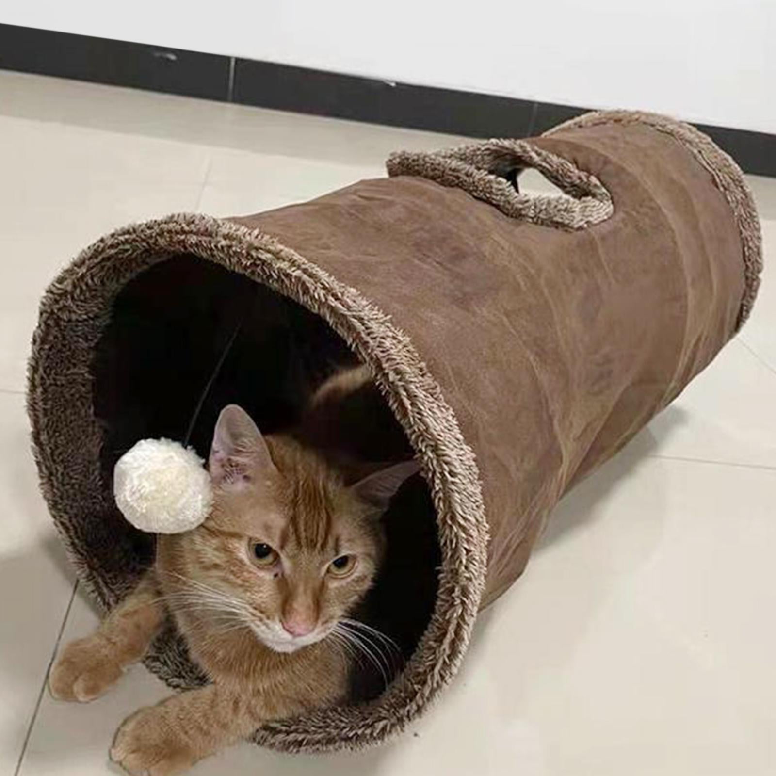 EHJRE Portable Cat Tunnel Interactive Tube Foldable Toy with Play Ball Hiding Pet Tent Cave for Small Animals Puppy Supplies indoor and outdoor Playing , 30x30x67cm Marrom S 30x67cm