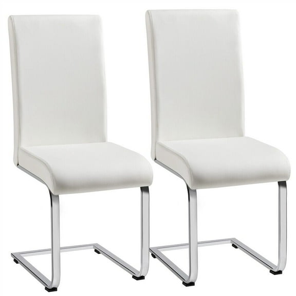 2PCS Dining Chair PU Leather Padded Dining Room Chairs Home Kitchen Office White