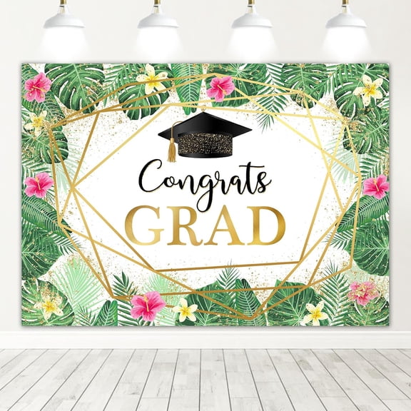Graduation Backdrop Hawaiian Luau Class of 2026 Graduation Background Tropical Green Leaves Aloha Congrats Grad Party Decorations Banner Supplies Photo Booth Props