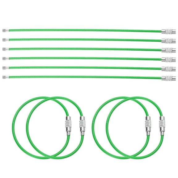 Uxcell 10pcs Wire Keychain Cable 6" Plastic Coated 2mm Stainless Steel Key Ring Cable Loop Rings Green