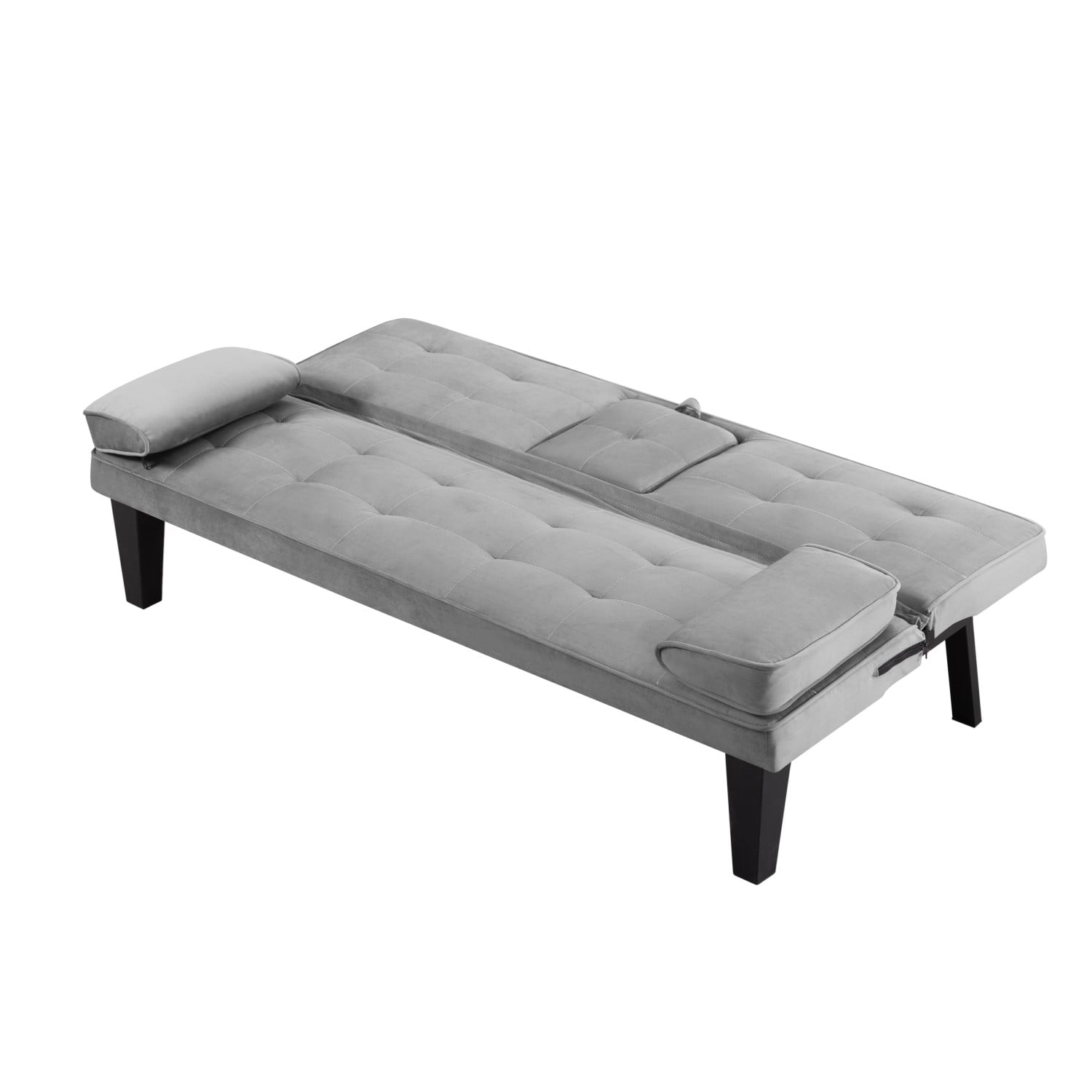 Gewnee Futon Sofa Bed Modern Sofa Couch Convertible Sofa Sleeper for Living Room with 2 Cup Holders, Removable Armrests (Gray)