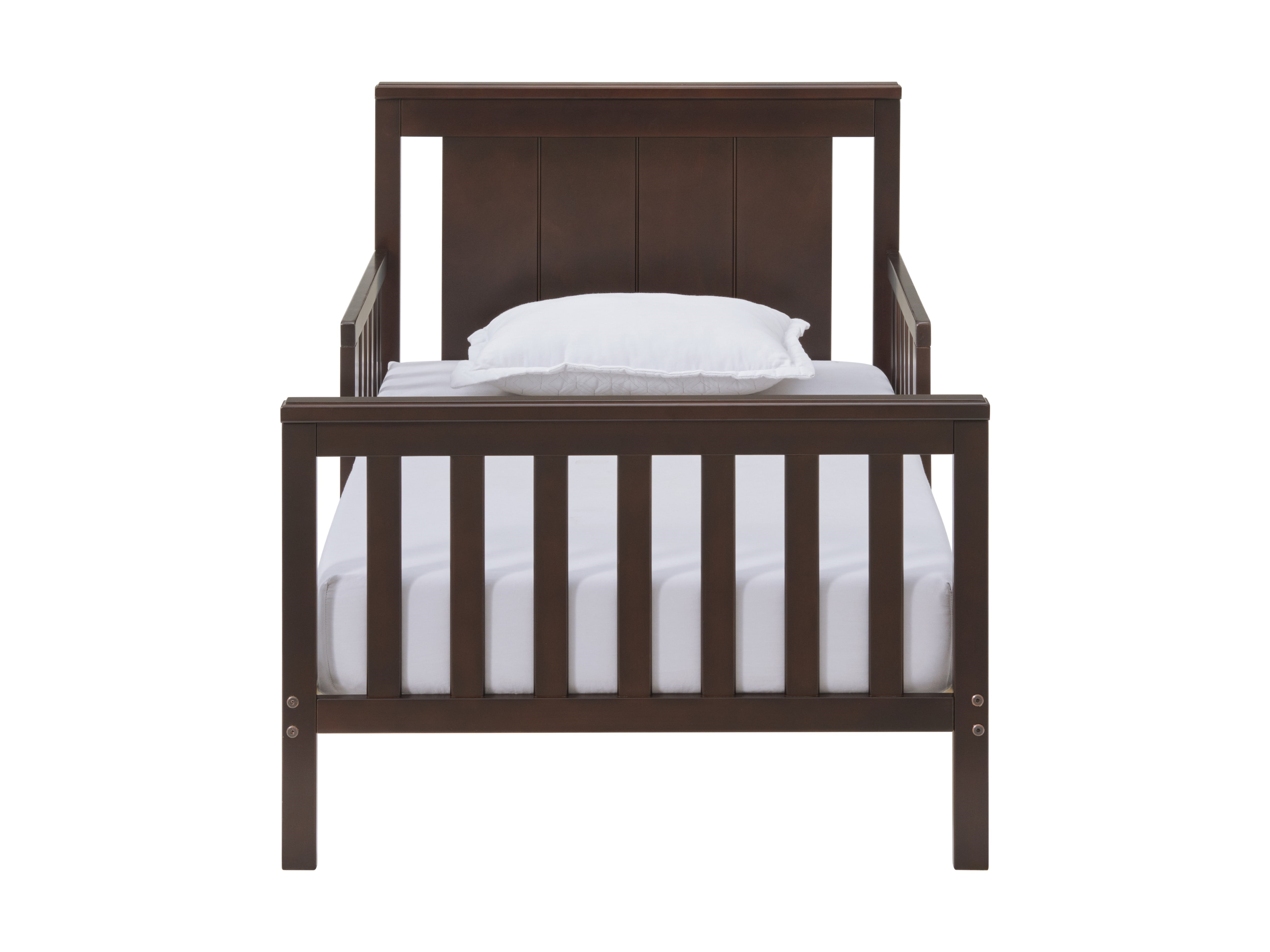 Oxford Baby Lazio Wood Frame Toddler Bed with Guardrails and Straight-Line Headboard, Espresso Brown