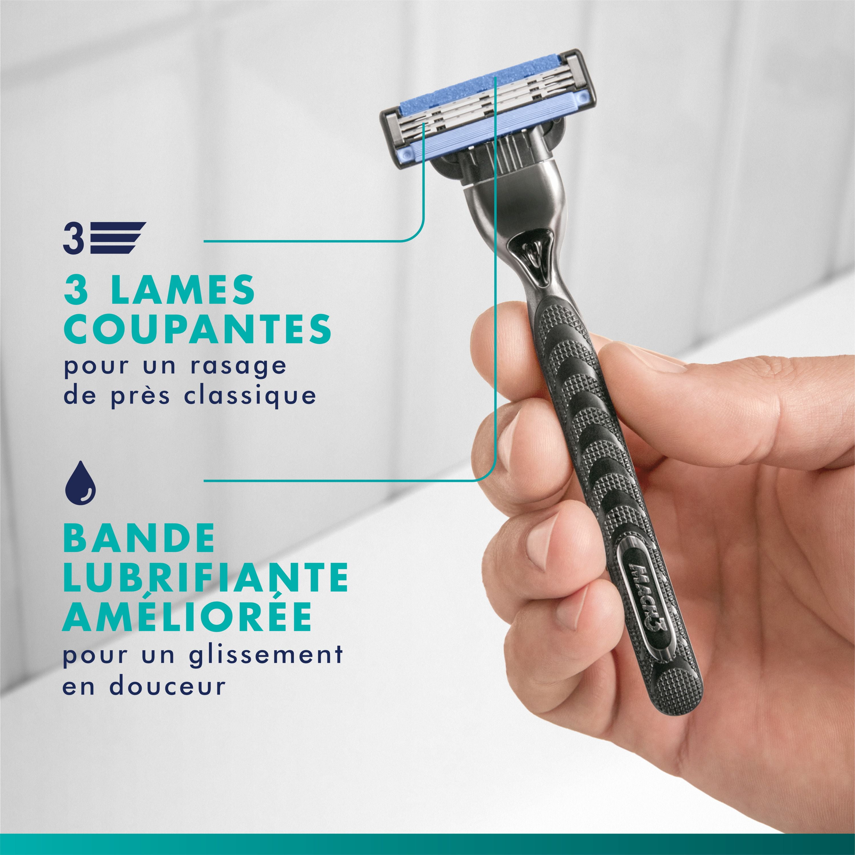 Cartouches de rechange Gillette Mach3, 12 cartouches de rasoir, cartouches de rechange pour hommes avec bande lubrifiante, 3 lames de rasoir pour un rasage de près 12CT