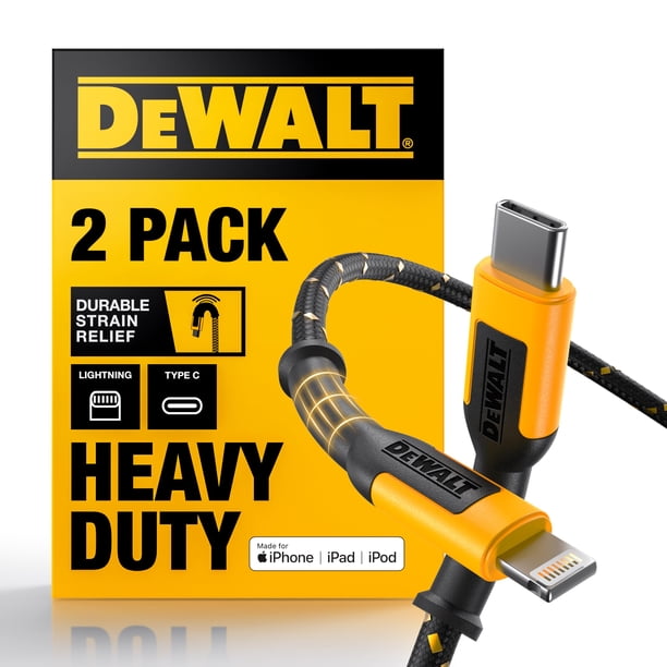 Paquete de 2 cables DEWALT USB-C a Lightning de 122 cm para carga rápida