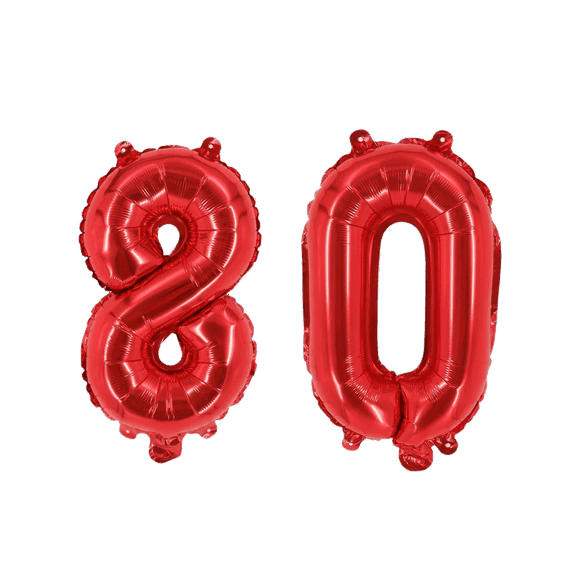 Number Eighty Red Balloon, 32" Foil Mylar, 80th Birthday Party Milestone Balloon
