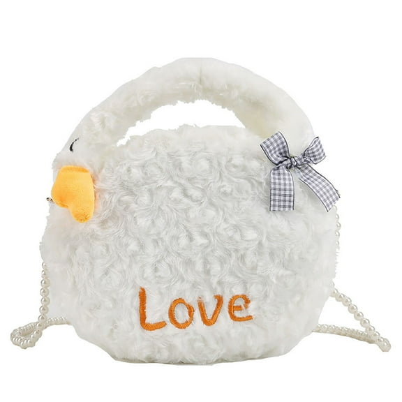 Goose Small Handbag with Pearl Chain Cute Animal Shoulder Bag Embroidered Gifts