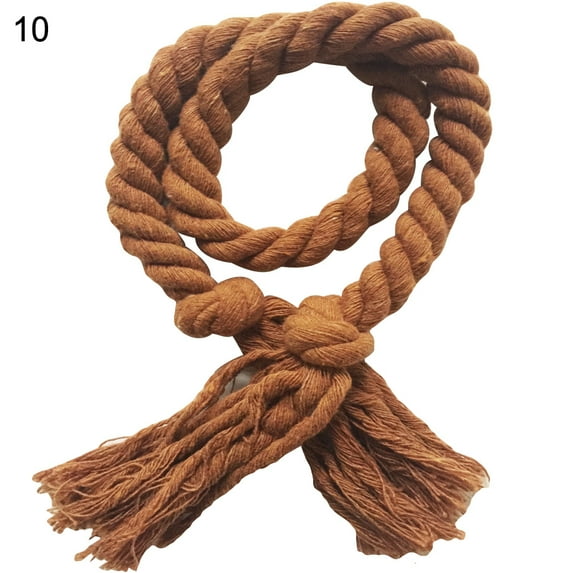 Kinzd 2Pcs Solid Color Weaving Cotton Linen Rope Curtain Tieback Holder Home Decor