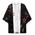 thumbnail image 3 of Kimono con estampado de zorro Inari para mujer y hombre, kimono japonés ligero, ropa de calle, manga 3/4, capa abierta al frente, disfraz de anime para cosplay, 3 of 5