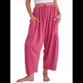 thumbnail image 1 of Pantalones Palazzo Harem Informales Holgados con Cordón para Mujer, para Verano, Playa, Viajes, Vacaciones, con Bolsillos. Rosa Roja L, 1 of 6