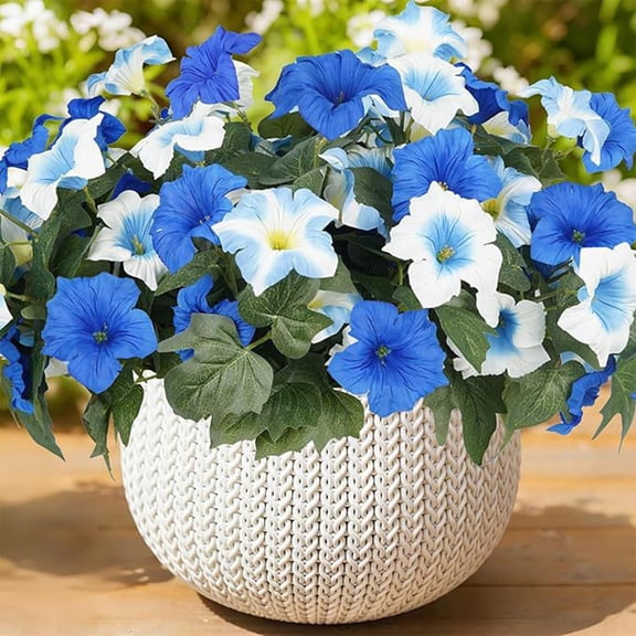 1 Pcs Artificial Morning Glory Flowers, Faux Floral Stem for Vase Arrangements, Wedding and Home Decor, Blue, 16in