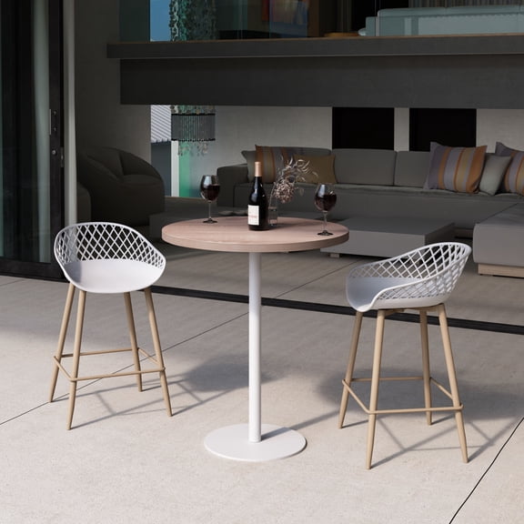 Jamesdar Kurv Commercial Counter Stool Set of 2, Indoor Outdoor Restaurant & Bar Seating, Polypropylene Seat with Steel Legs, 250 lb Capacity, White/ Natural