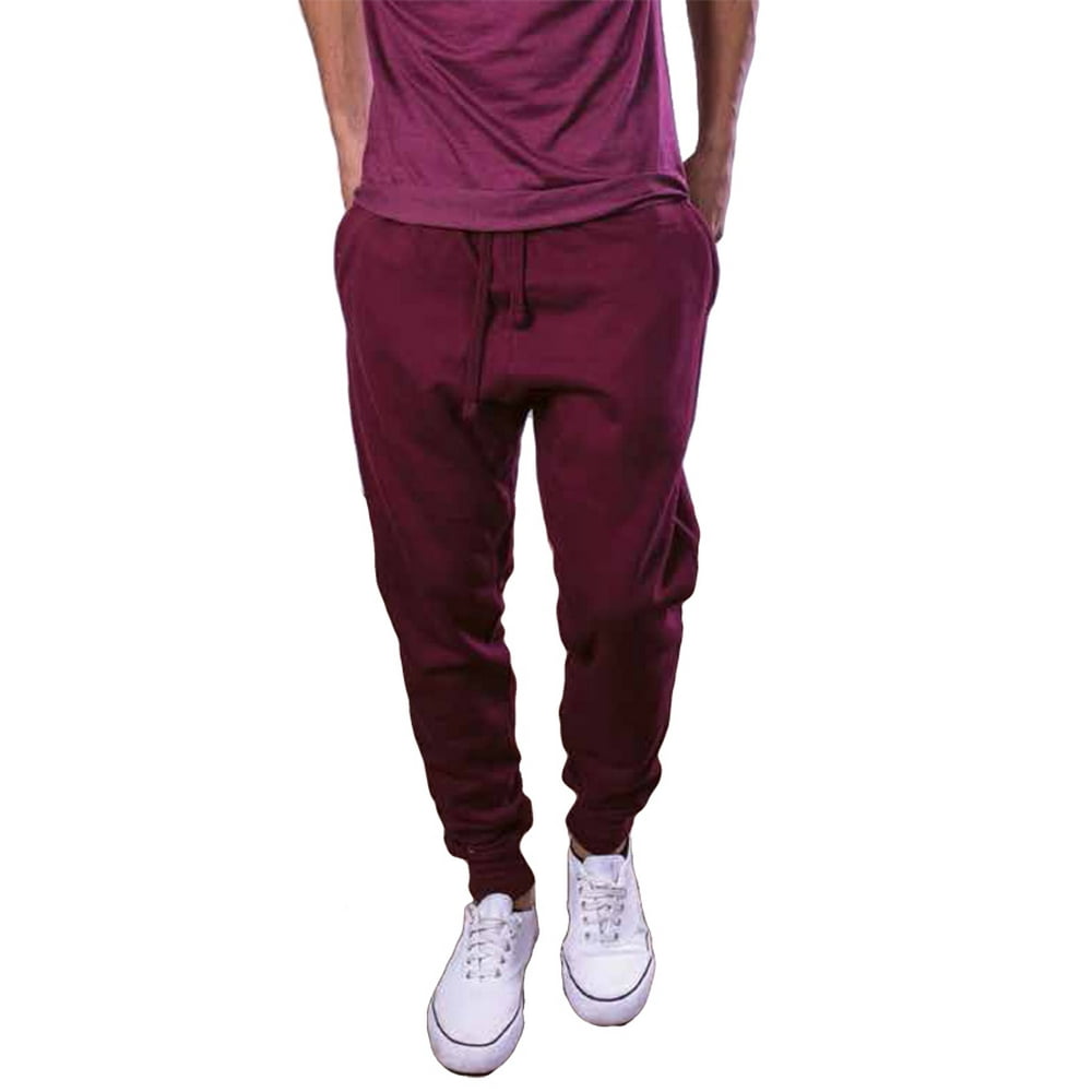 Cotton Heritage - Mens Active Fleece Jogger Pants Burgundy Jogging Urban Basic Tapered fit