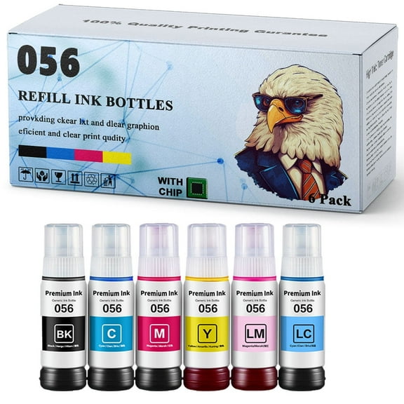 056 Compatible 056BK 056C 056M 056Y 056LM 056LC Ink Cartridges,High Yield Replenishment for Epson L8058 L18058 Printers